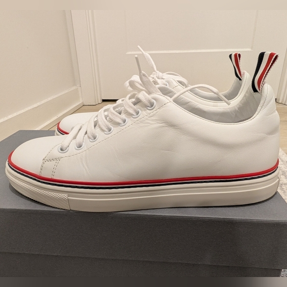 [Thom Browne] White Vitello Calf Tennis Sneakers Sz 38 - Picture 8 of 14
